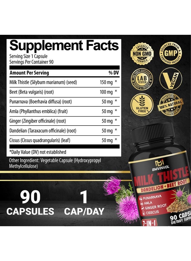 BMVINVOL BMVINVOL Milk Thistle Capsules with Beet Root, Punarnava, Amla, Ginger, Dandelion, Cissus - 90 Count - 3 Month Supply - Image 2