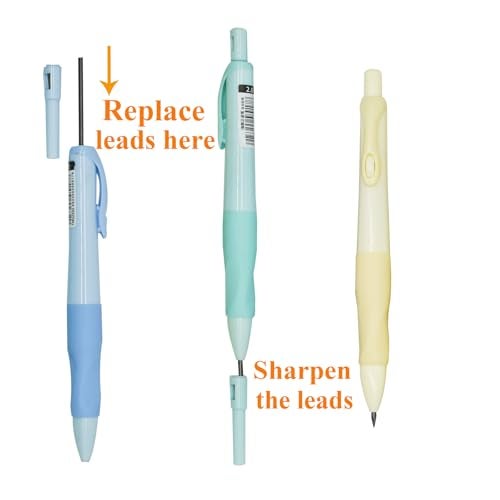 Lopenle 12 Pack Mechanical Pencils with Grip Trainer, Automatic 2.0mm 2B Lead, Push Button with Built-in Sharpener (4 Assorted Colors) + 10 Extra Refill Leads - Ergonomic Writing Aid for Beginners - Image 4