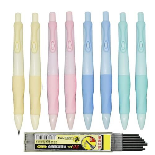 Lopenle 12 Pack Mechanical Pencils with Grip Trainer, Automatic 2.0mm 2B Lead, Push Button with Built-in Sharpener (4 Assorted Colors) + 10 Extra Refill Leads - Ergonomic Writing Aid for Beginners - Image 1