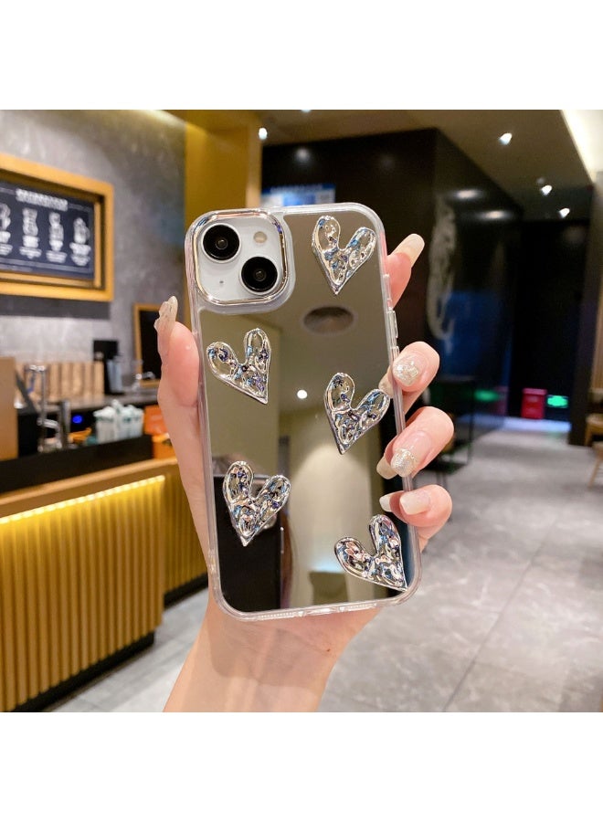 NIBEMINENT Violent Bear Protective TPU Case Cover For iPhone 15, Acrylic Mirror Surface With Pleated Heart