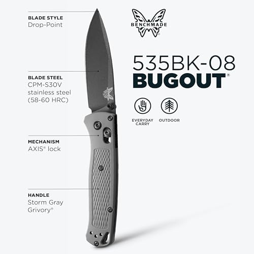 Benchmade - Bugout 535 EDC Knife with Storm Gray Grivory Handle (535BK-08) - Image 2