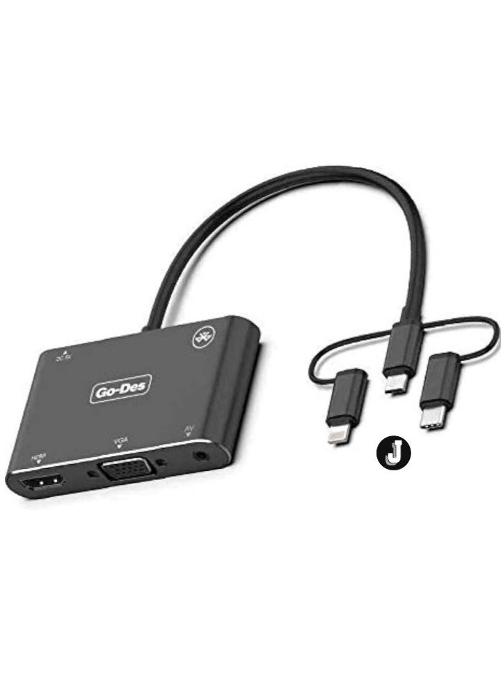 JAJEEK - 5-in-1 Mobile HD Screen Player USB-C/Lightning/Micro USB to HDTV/VGA/AV Adapter – Seamless Display Connectivity for Smartphones & Tablets - Image 1