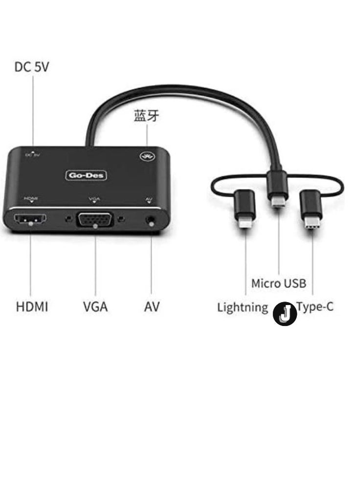 JAJEEK - 5-in-1 Mobile HD Screen Player USB-C/Lightning/Micro USB to HDTV/VGA/AV Adapter – Seamless Display Connectivity for Smartphones & Tablets - Image 1