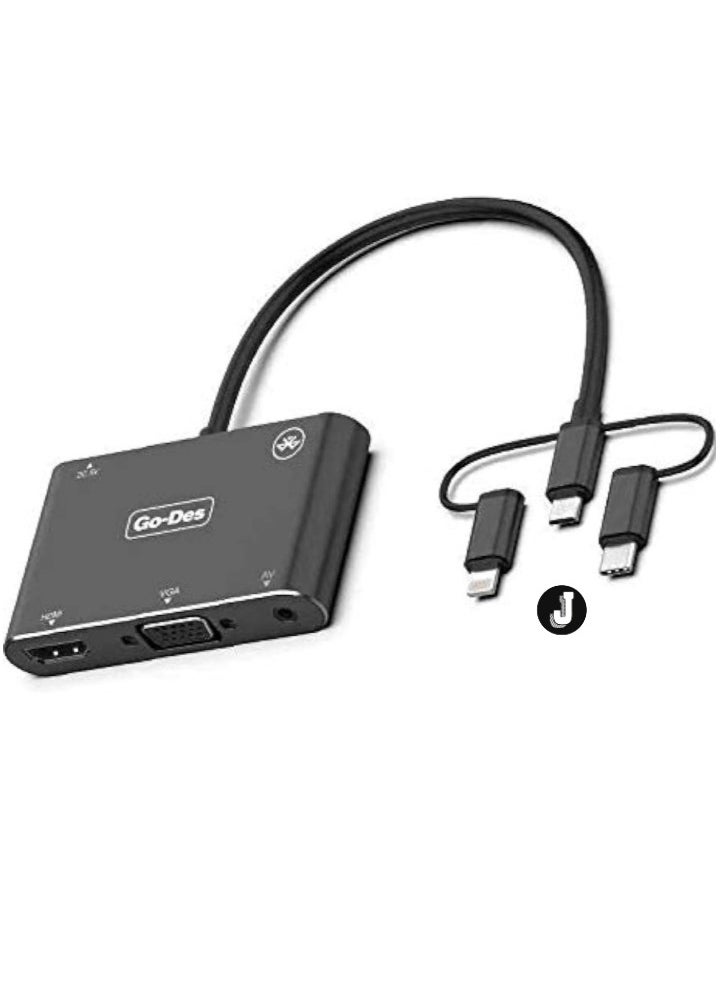 JAJEEK - 5-in-1 Mobile HD Screen Player USB-C/Lightning/Micro USB to HDTV/VGA/AV Adapter – Seamless Display Connectivity for Smartphones & Tablets - Image 1