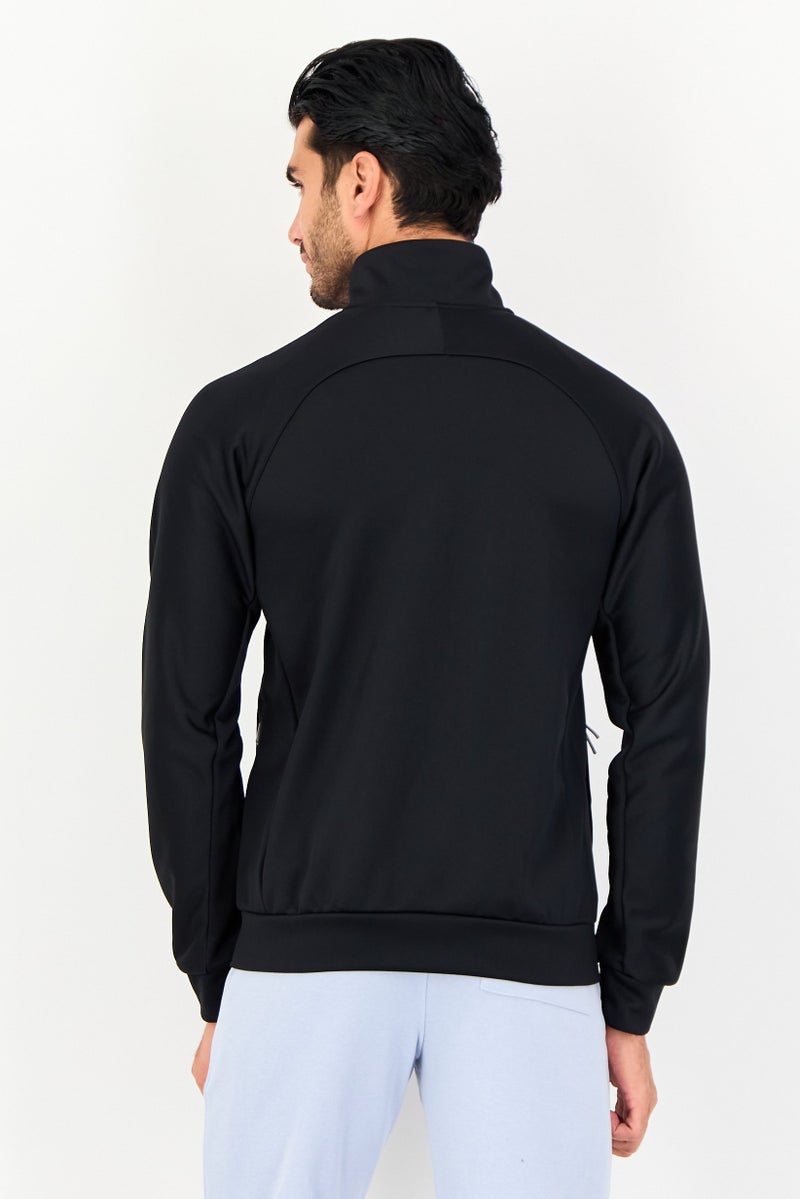 Reebok جاكيت تدريب طويل الأكمام للرجال، شعار العلامة التجارية، رياضي، أسود - Image 4