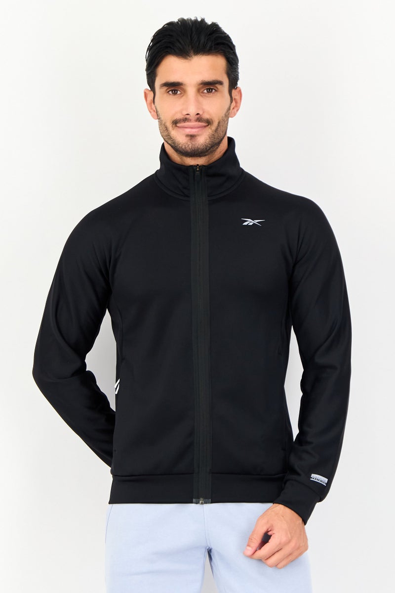 Reebok جاكيت تدريب طويل الأكمام للرجال، شعار العلامة التجارية، رياضي، أسود - Image 1