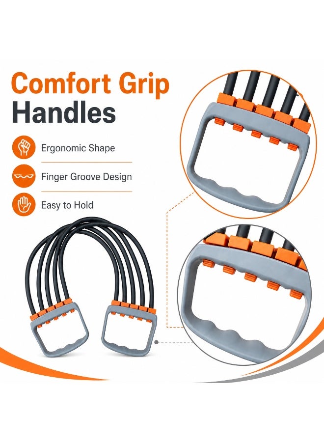 Tanyaz 5-Tube Resistance Expander, Chest & Arm Pull Trainer, Home Fitness Equipment, Gray Handles with Orange Connectors, Black Elastic Bands (35*10*2 CM) - Image 4