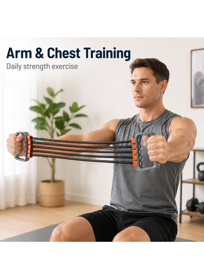 Tanyaz 5-Tube Resistance Expander, Chest & Arm Pull Trainer, Home Fitness Equipment, Gray Handles with Orange Connectors, Black Elastic Bands (35*10*2 CM) - Image 3