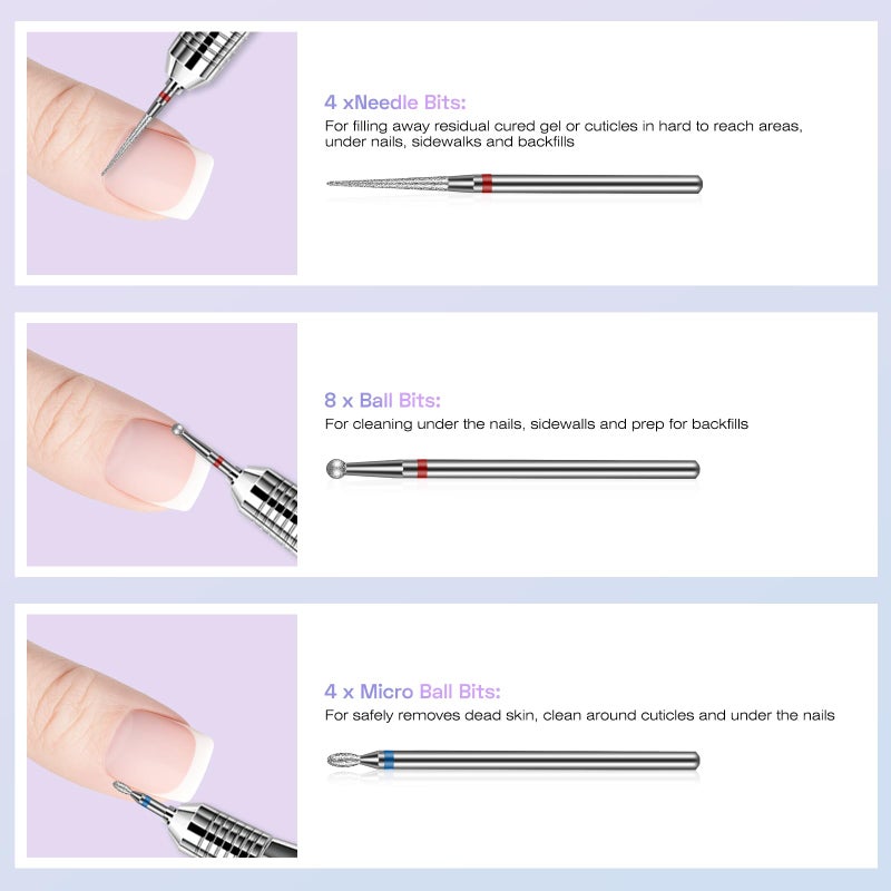 Rolokit 30PCS Cuticle Nail Drill Bits Set: 3/32'' Nail Bits for Acrylic Gel Nail Prep Contain Flame/Ball/Needle/Safety Shape Heads, Remover Tools Efile Bits for Salon Home Manicure Pedicure Nail Tech - Image 4