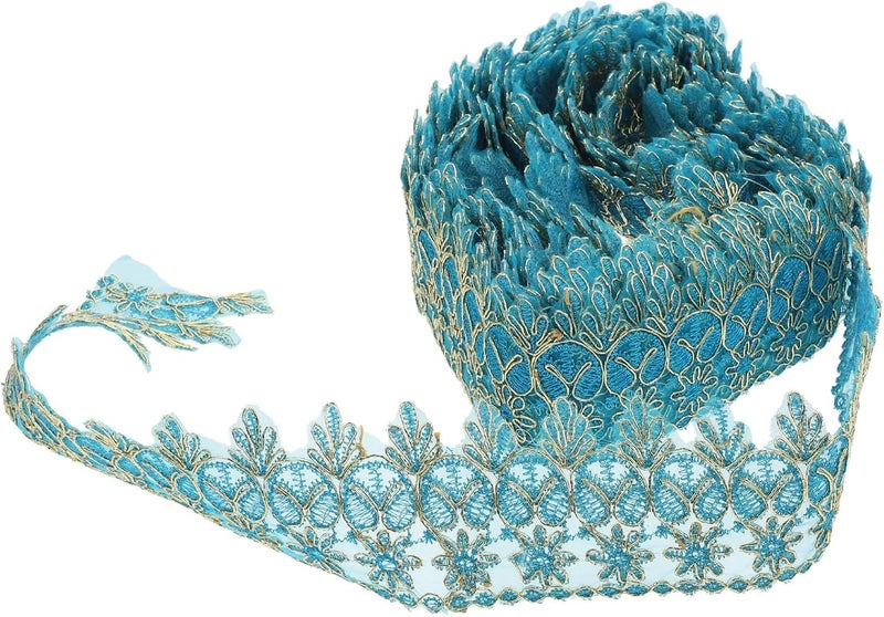 SMASOLO Window Curtain Lace Trim DIY Embroidered Floral Lace Ribbon for Dress Sewing and Wedding Decoration Lake Blue 10 Yards - Image 1