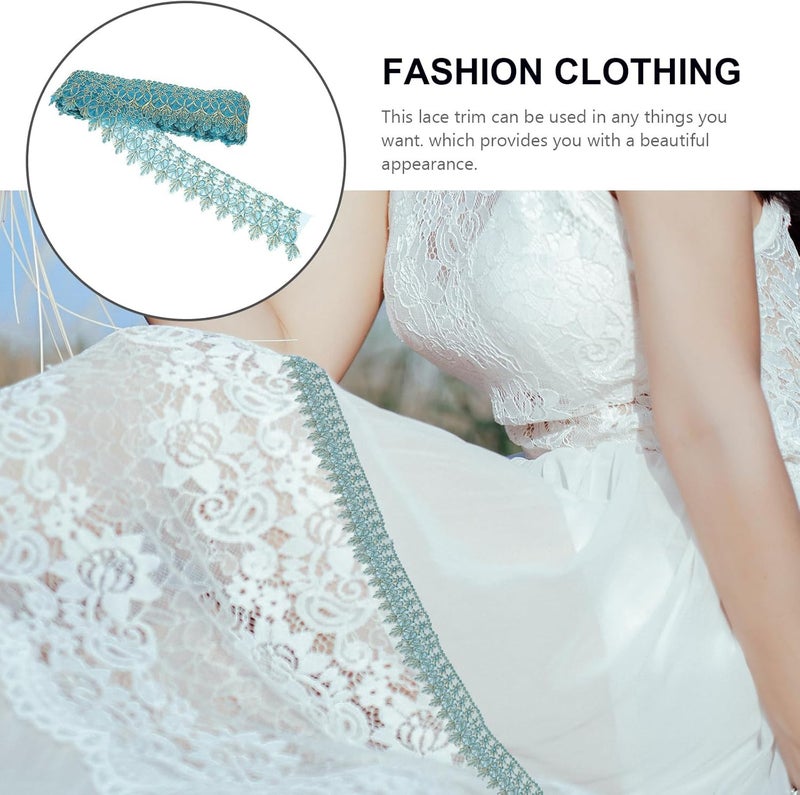 SMASOLO Window Curtain Lace Trim DIY Embroidered Floral Lace Ribbon for Dress Sewing and Wedding Decoration Lake Blue 10 Yards - Image 3