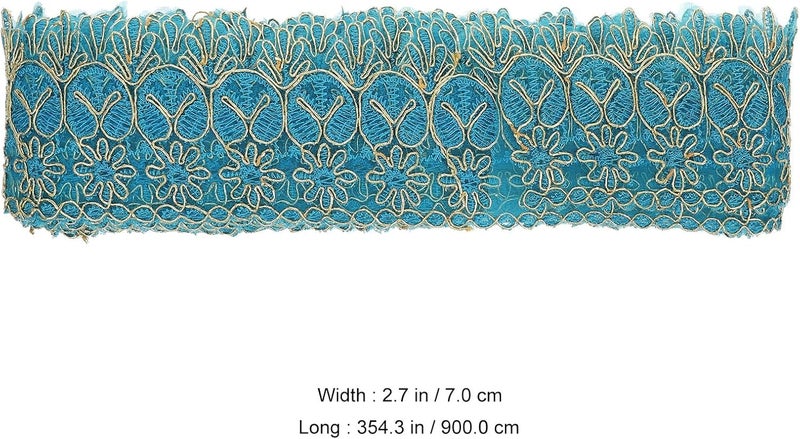 SMASOLO Window Curtain Lace Trim DIY Embroidered Floral Lace Ribbon for Dress Sewing and Wedding Decoration Lake Blue 10 Yards - Image 2