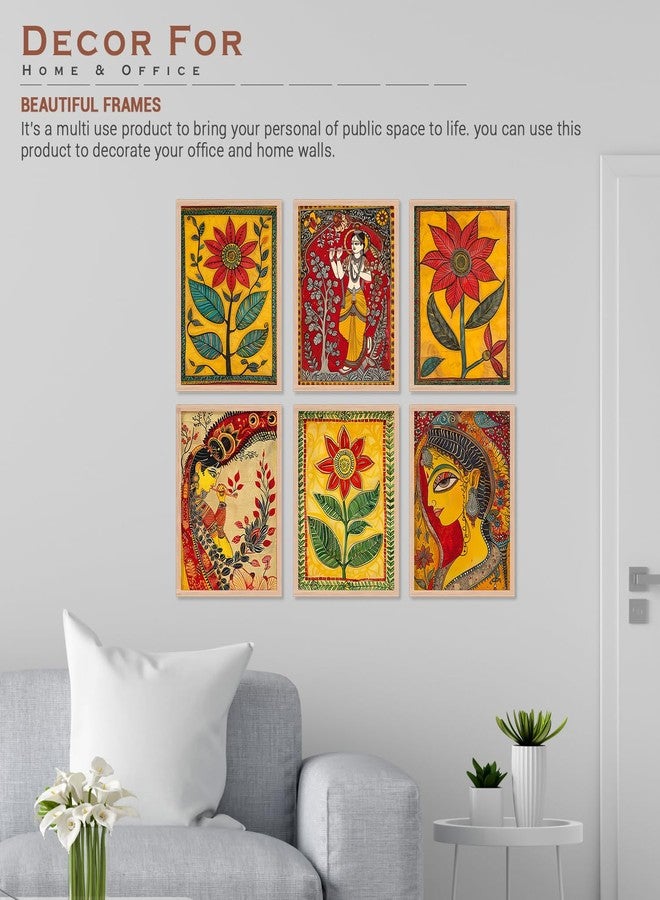 ARTELLY Madhubani Paintings For Living Room Bedroom - Pichwai Painting For Wall/Home Decoration - Traditional Indian Big Size Frames For Office Wall Decor (Set of 6) (10inch x 13inch, ART 4) - Image 4