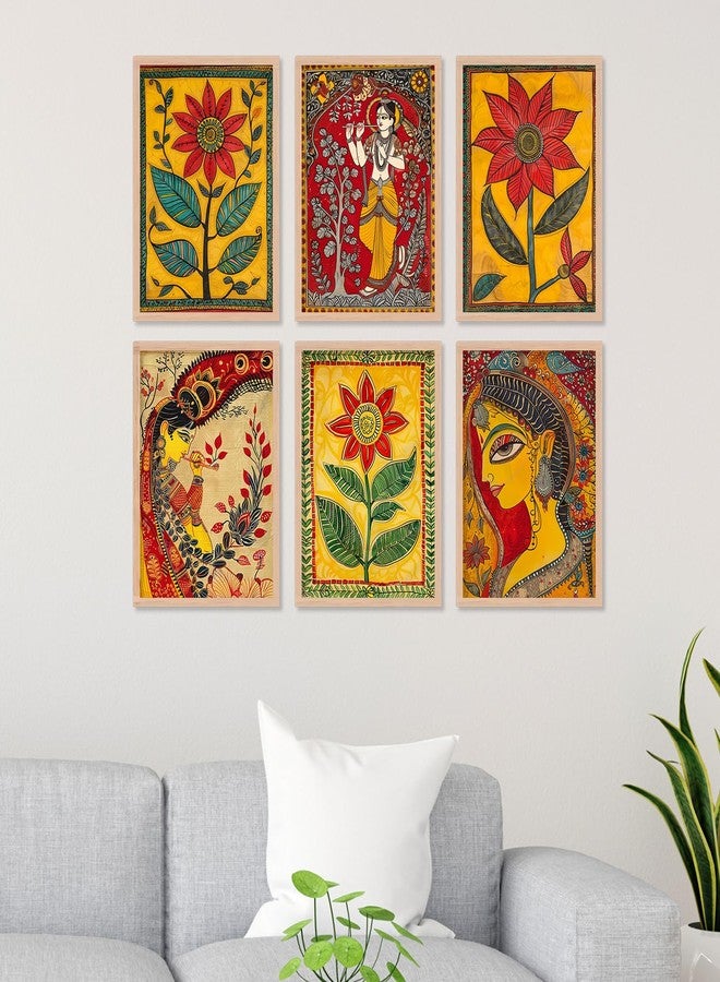 ARTELLY Madhubani Paintings For Living Room Bedroom - Pichwai Painting For Wall/Home Decoration - Traditional Indian Big Size Frames For Office Wall Decor (Set of 6) (10inch x 13inch, ART 4) - Image 5