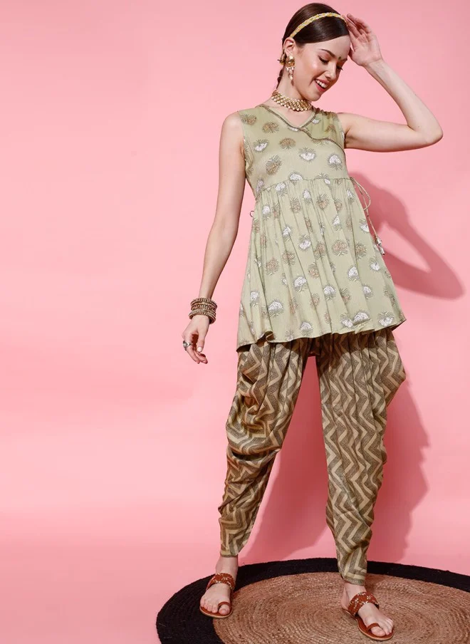 Indo Street Ethnic Motifs Printed Kurti with Dhoti Pants for Women