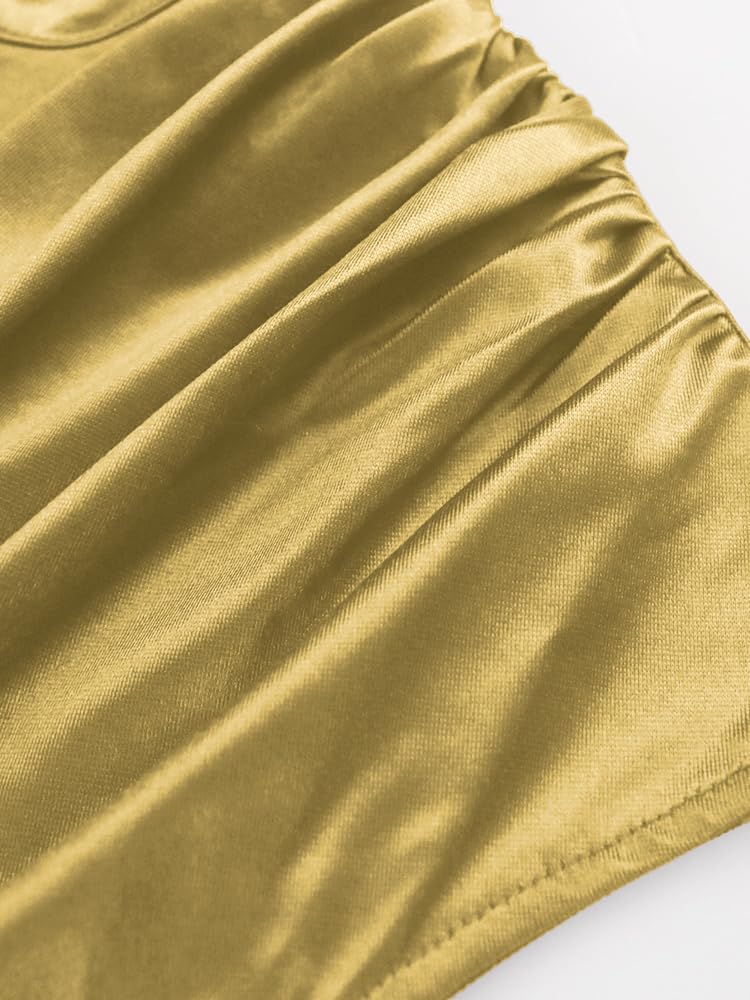 AOMEI Women's Sleeveless Pleated High Waist Ruched Slit Slim Elegant Long Satin Dress (Gold,L) - Image 5