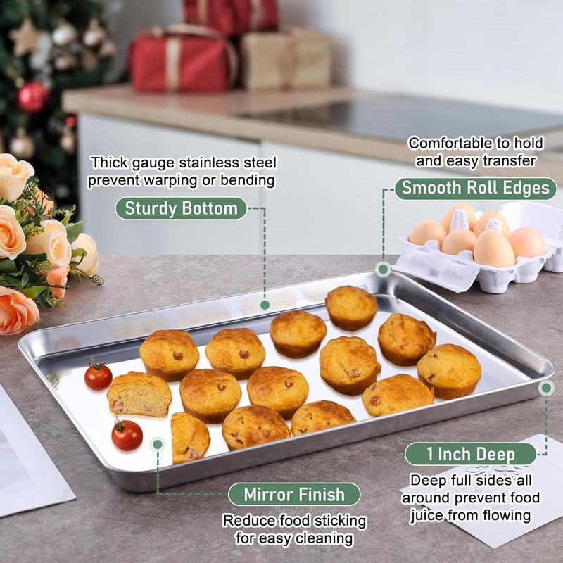 Homikit Baking Sheet with Wire Rack, 16" x 12" Stainless Steel Cookie Sheet Bacon Pan for Oven, Nonstick Jelly Roll Pan Baking Tray with Grid Cooling Rack Set for Cooking Roasting, Dishwasher Safe - Image 3