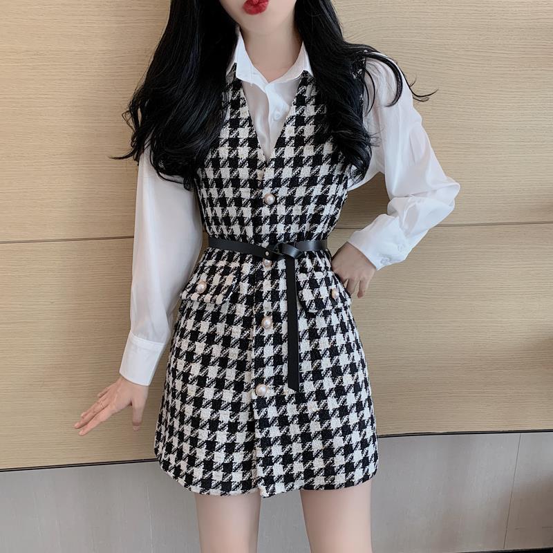 Autumn Clothing Small Fragrant Style Vest Two-Piece Set Early Autumn Womens Clothing Royal Sister Light Mature Wind-Fried Street suit Fashion for Small Men White vest skirt 