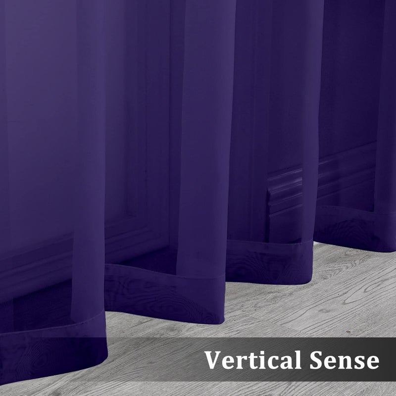 OVZME Purple Sheer Curtains 63 inch Length 2 Panels Set for Farmhouse/Kitchen Room, Elegant Light Filtering Voile Window Treatments, Each is 42W x 63L Inches, Purple - Image 5