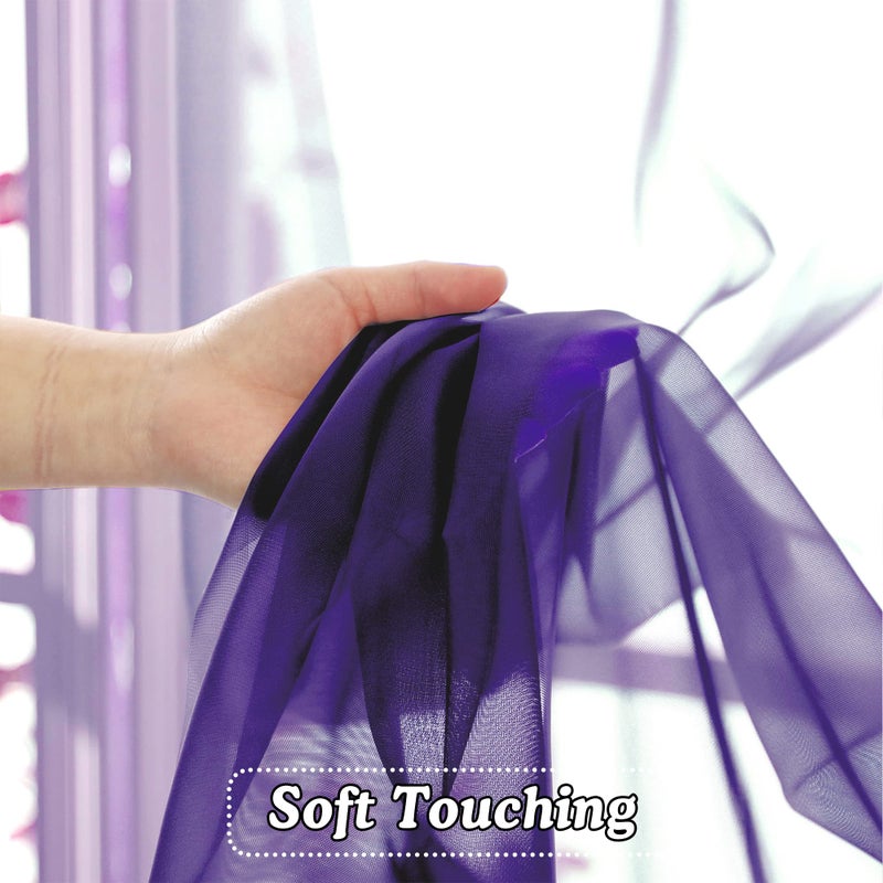 OVZME Purple Sheer Curtains 63 inch Length 2 Panels Set for Farmhouse/Kitchen Room, Elegant Light Filtering Voile Window Treatments, Each is 42W x 63L Inches, Purple - Image 4