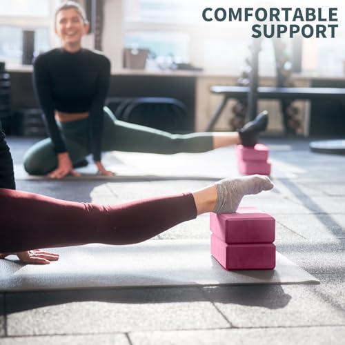 POUYRBA Yoga Blocks 2 Pcs, 9"x6"x3" Yoga Brick Foam Blocks EVA Foam Block Props Accessories for Pilates Stretching and Meditation (Pink, Large) - Image 5