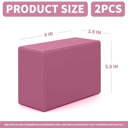 POUYRBA Yoga Blocks 2 Pcs, 9"x6"x3" Yoga Brick Foam Blocks EVA Foam Block Props Accessories for Pilates Stretching and Meditation (Pink, Large) - Image 2