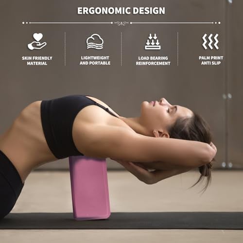 POUYRBA Yoga Blocks 2 Pcs, 9"x6"x3" Yoga Brick Foam Blocks EVA Foam Block Props Accessories for Pilates Stretching and Meditation (Pink, Large) - Image 4