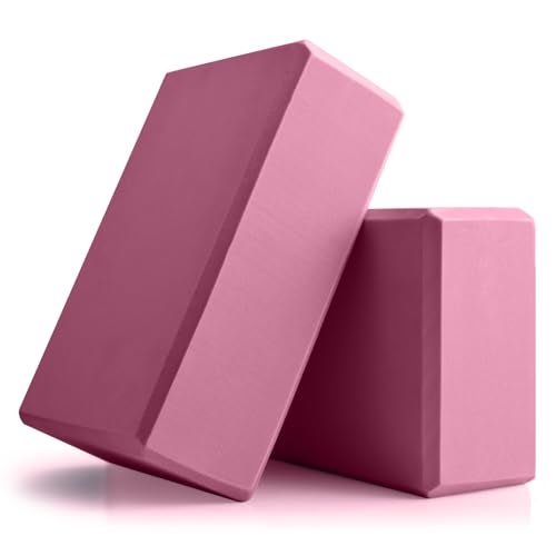 POUYRBA Yoga Blocks 2 Pcs, 9"x6"x3" Yoga Brick Foam Blocks EVA Foam Block Props Accessories for Pilates Stretching and Meditation (Pink, Large) - Image 1