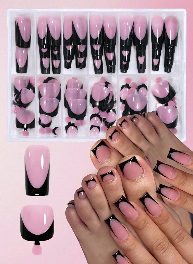 288 قطعة ملصقات أظافر من سلسلة الباليه الفرنسية، مناسبة لجميع النساء والفتيات ، بتصميم فرنسي ولمعان خالص ، مناسبة للتثبيت اليومي - Image 1