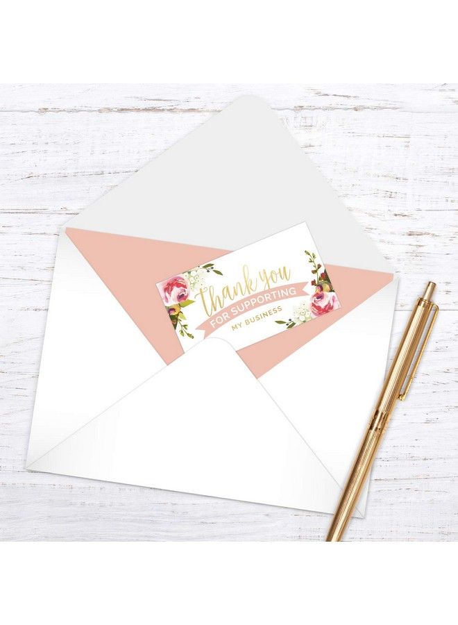 SBlabels Pink Floral Thank You For Your Business Card 100 Small Business Thanks Cards 2" X 3.5" Business Card Size Customer Appreciation Note Cards - Image 4
