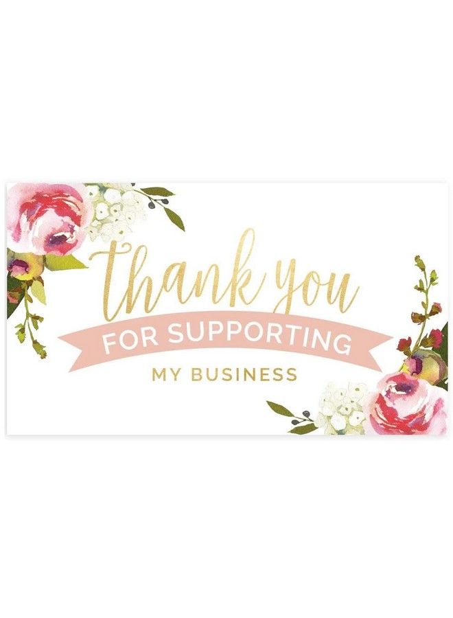 SBlabels Pink Floral Thank You For Your Business Card 100 Small Business Thanks Cards 2" X 3.5" Business Card Size Customer Appreciation Note Cards - Image 1