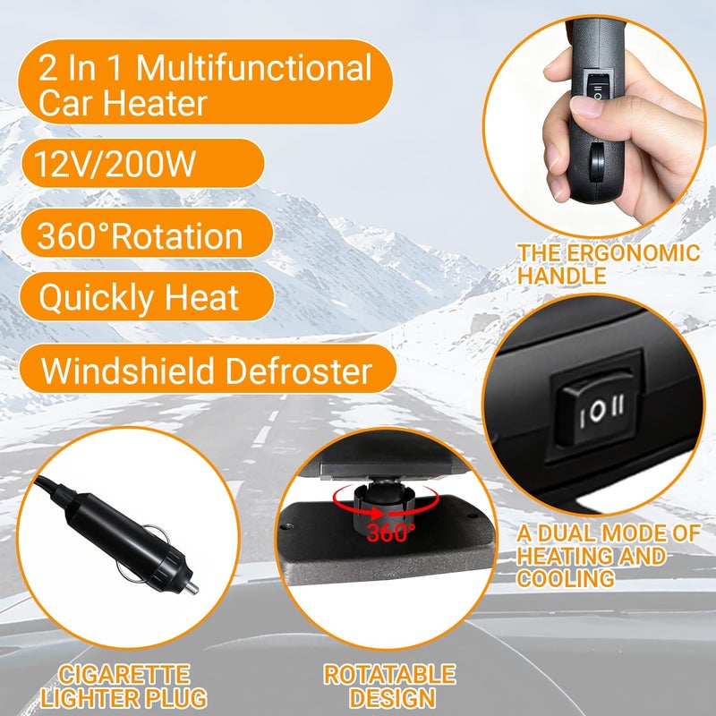 BSTGEKELY Car Heater 200W 12V, Portable Heater and Cooler Fan, Dual Mode 12 volt heater Defroster with 360Â° Rotation, for Vehicle Windshield Defogging - Image 2