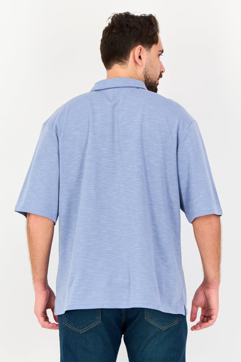 Core Elements Men Regular Fit Chambray Short Sleeves Casual Shirt, Slate Blue - Image 2