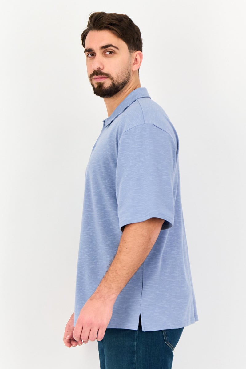 Core Elements Men Regular Fit Chambray Short Sleeves Casual Shirt, Slate Blue - Image 4