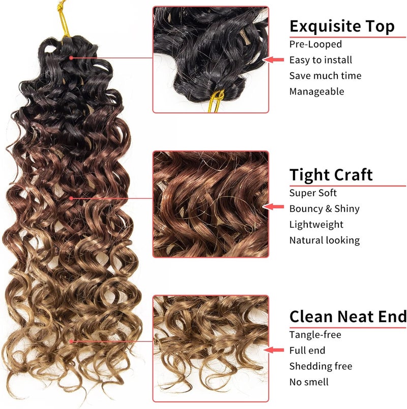 QRHSUKA شعر محبوك بنمط GoGo Curl للنساء، بتموجات مائية وشعر بشري مموج، إضافات شعر صناعية (طول 12 بوصة، عبوة تحتوي على 6 قطعات)، اللون 1B/30/27 - Image 3