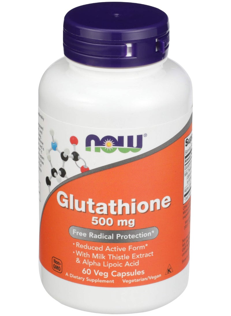 ناو كبسولات غلوتاثيون 500ملغ  من ناو مع مستخلص شوك الجمل وحمض ألفا ليبويك لدعم مضادات الآكسدة  60 كبسولة