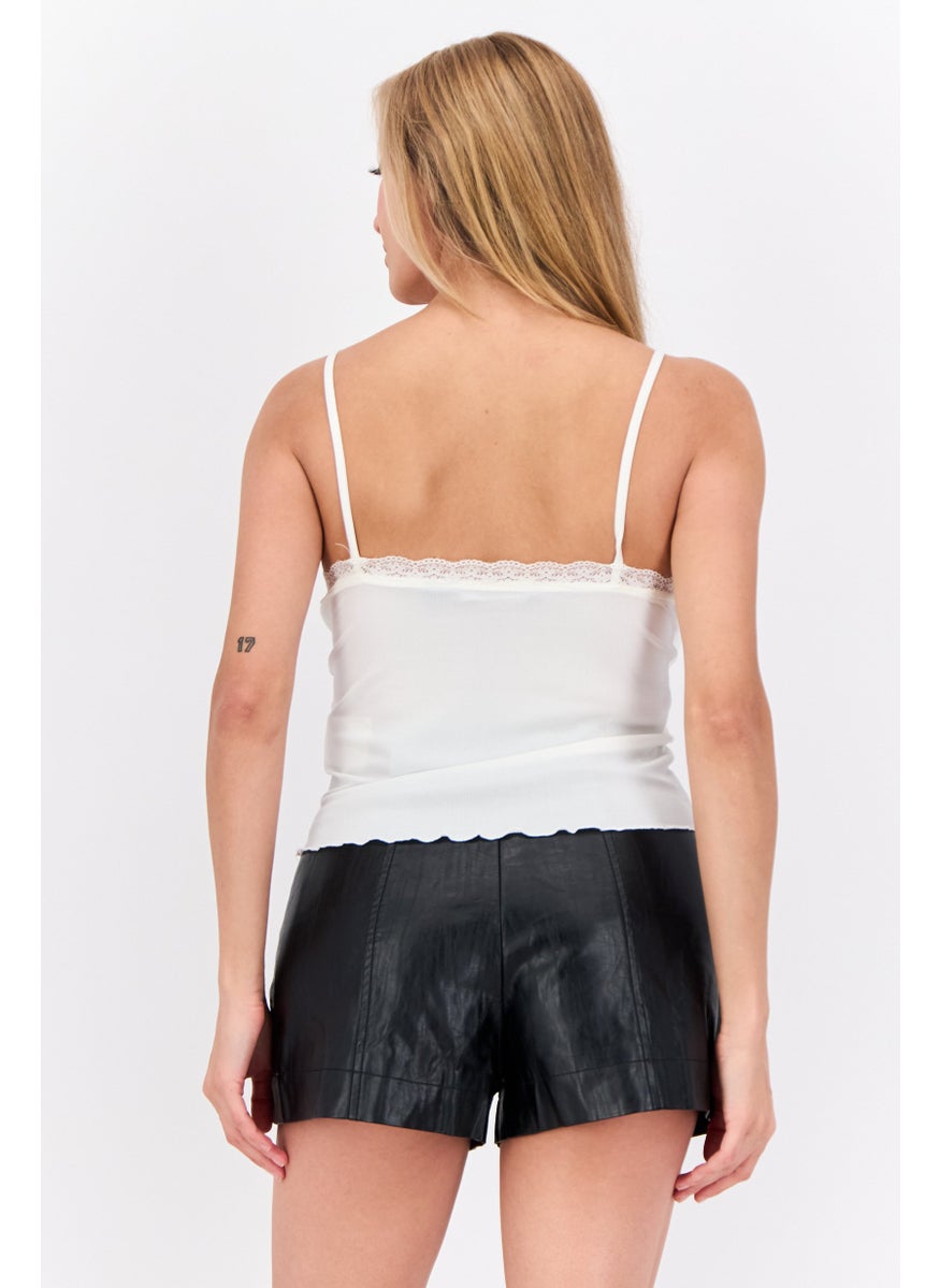 VERO MODA - Women V-Neck Sleeveless Lace Detail Tank Top, White - Image 1
