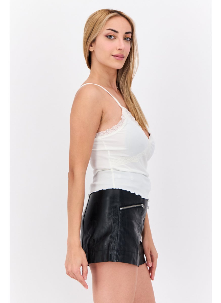 VERO MODA - Women V-Neck Sleeveless Lace Detail Tank Top, White - Image 1