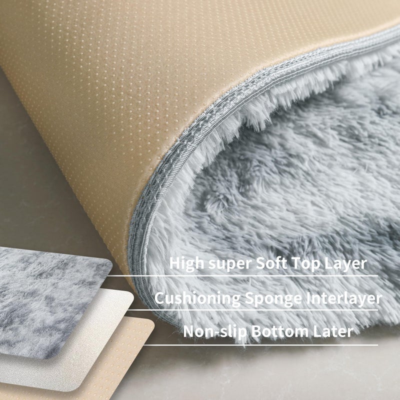KICHOWUA 4x6 Light Grey Fluffy Shag Area Rug for Bedroom, Ultra Soft Fuzzy Plush Washable Carpet for Living Room, Modern Cozy Non Skid Furry Shaggy Rug for Kids Baby Boys Nursery Dorm,Tie-Dye Gray - Image 4