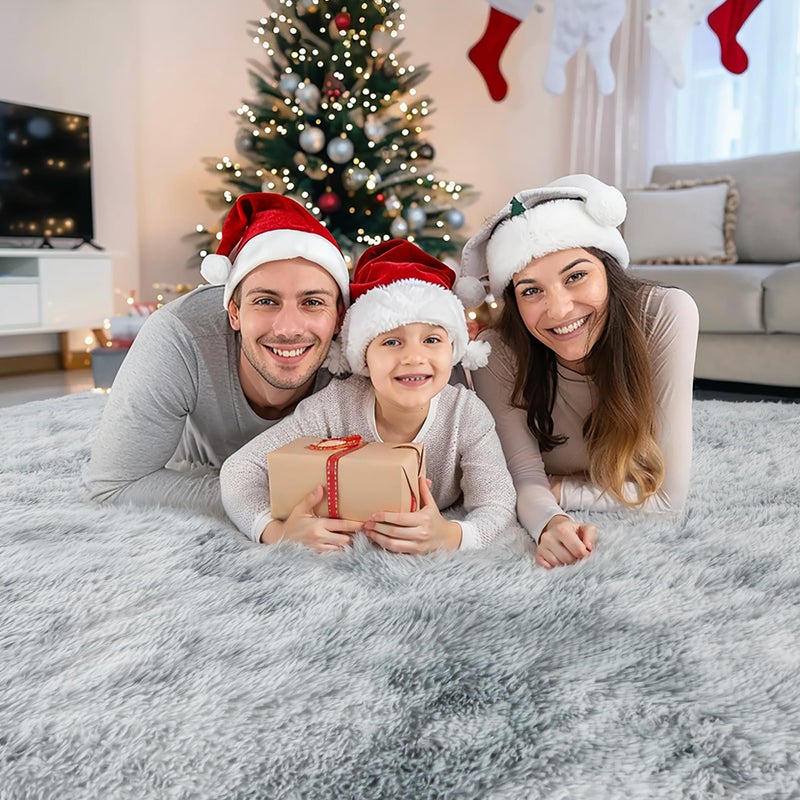 KICHOWUA 4x6 Light Grey Fluffy Shag Area Rug for Bedroom, Ultra Soft Fuzzy Plush Washable Carpet for Living Room, Modern Cozy Non Skid Furry Shaggy Rug for Kids Baby Boys Nursery Dorm,Tie-Dye Gray - Image 2
