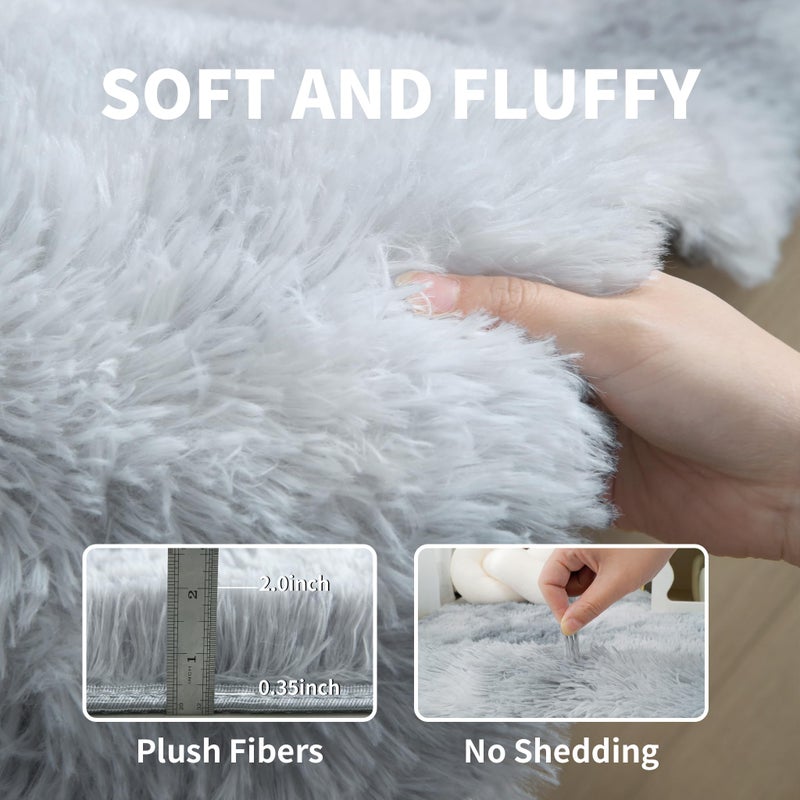 KICHOWUA 4x6 Light Grey Fluffy Shag Area Rug for Bedroom, Ultra Soft Fuzzy Plush Washable Carpet for Living Room, Modern Cozy Non Skid Furry Shaggy Rug for Kids Baby Boys Nursery Dorm,Tie-Dye Gray - Image 3