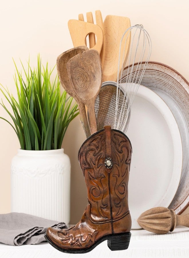 AMAJY Brown Cowboy Boot Vase - Rustic Western Décor with Faux Leather, Embossed Pattern & Metal Concho Accent - Resin Flower Holder for Home or Office - Tabletop Accent & Unique Gift for Western Enthusiasts - Image 5