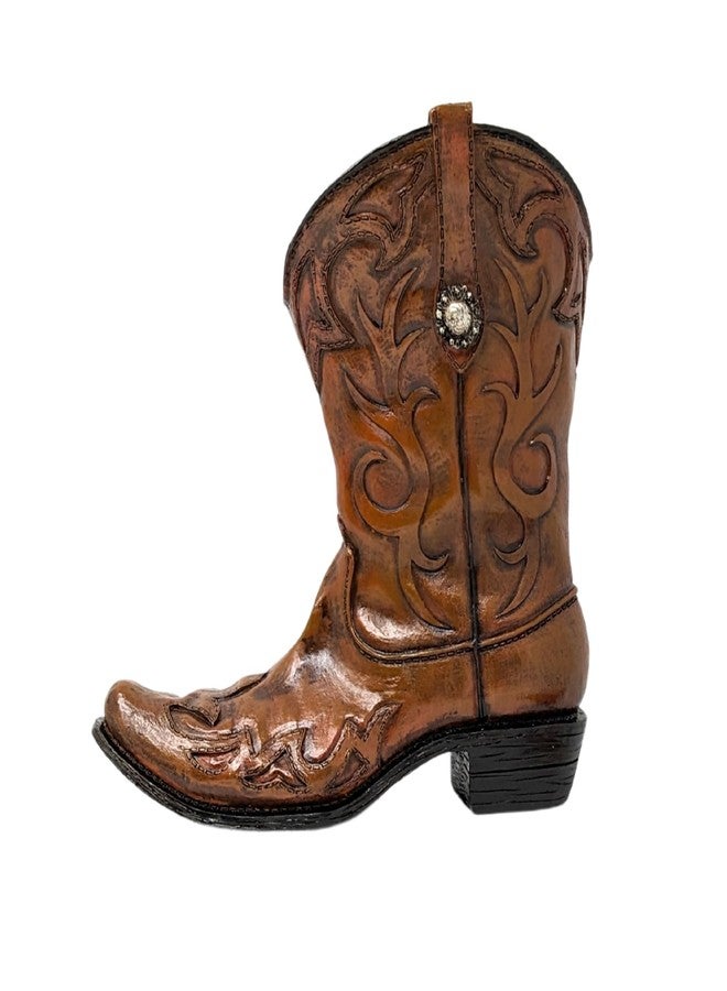 AMAJY Brown Cowboy Boot Vase - Rustic Western Décor with Faux Leather, Embossed Pattern & Metal Concho Accent - Resin Flower Holder for Home or Office - Tabletop Accent & Unique Gift for Western Enthusiasts - Image 1