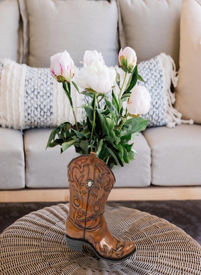 AMAJY Brown Cowboy Boot Vase - Rustic Western Décor with Faux Leather, Embossed Pattern & Metal Concho Accent - Resin Flower Holder for Home or Office - Tabletop Accent & Unique Gift for Western Enthusiasts - Image 4