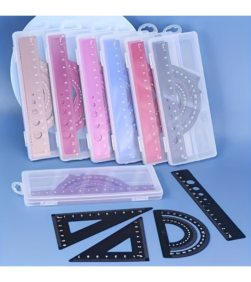 Black Aluminum Geometry Ruler Set Mathematical Triangle Protractor for School Drawing and Engineering - Image 3
