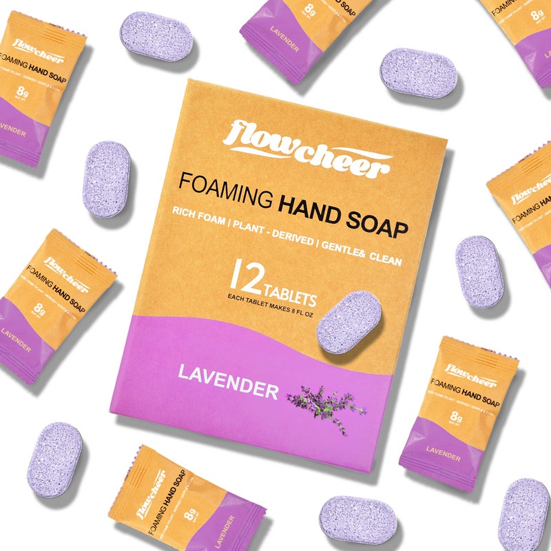 flowcheer Foaming Hand Soap Tablet Refills12 pack Hand Wash TabletsMake 96 FL OZ of LiquidNatural Lavender Fragrance Soap Refills Tablets for Using With Foaming DispenserNot Included Only