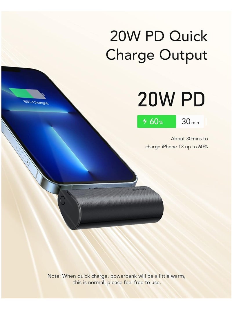 VEGER بطارية خارجية لجهاز آيفون 5000 مللي أمبير 20 واط PD بطارية صغيرة محمولة شحن سريع بنك طاقة صغير لطيف متوافق مع آيفون 14/13/12/11/X/8/7، Airpods - Image 2