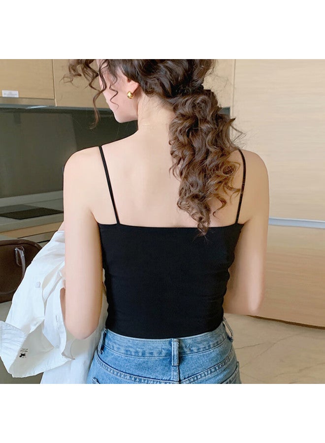 Bejirog Women's Spaghetti Strap Tank Top With Padded Bra Summer Camisole Beauty Back Inner Wear Outer Wear Basic Top Camisole - Image 1