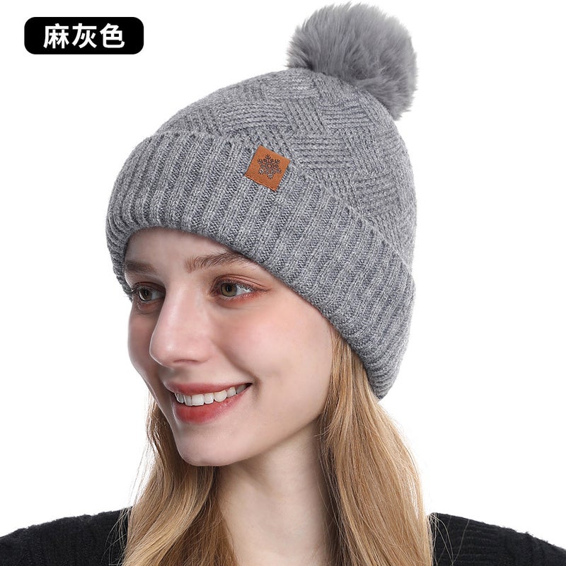 Autumn Winter Knit Beanie Scarf Gloves Set for Women M1 gray - Image 1