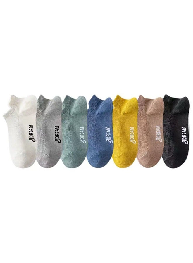 Men's Running Socks 7 Pairs - Invisible Anti-Slip Sport Socks, Breathable Cotton, High Elasticity, Letter Print, Unisex Design for Gym  Daily Wear(Multicolor) - Image 1